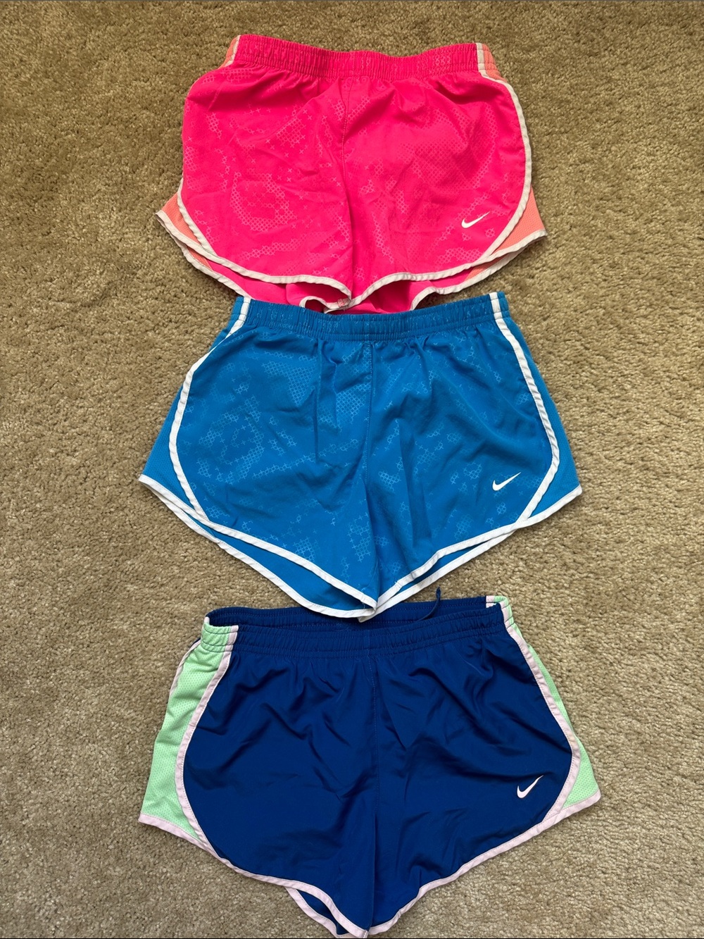 Nike Girls' Sri fit Shorts 3-Pack — Hot Pink, Bright Blue, Navy with Mint